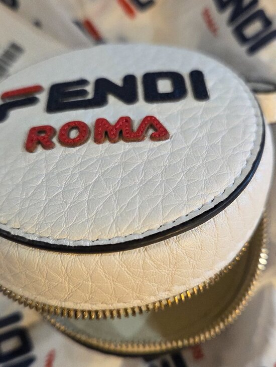 Authentic Fendi Mania Round AirPods Case / Bag Charm – White Leather – Made in I main image 8